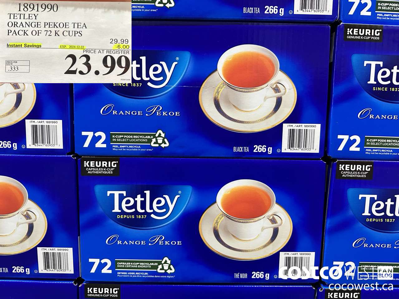 1891990 TETLEY ORANGE PEKOE TEA PACK OF 72 K CUPS ($6.00 INSTANT SAVINGS EXPIRES ON 2024-12-22) $23.99