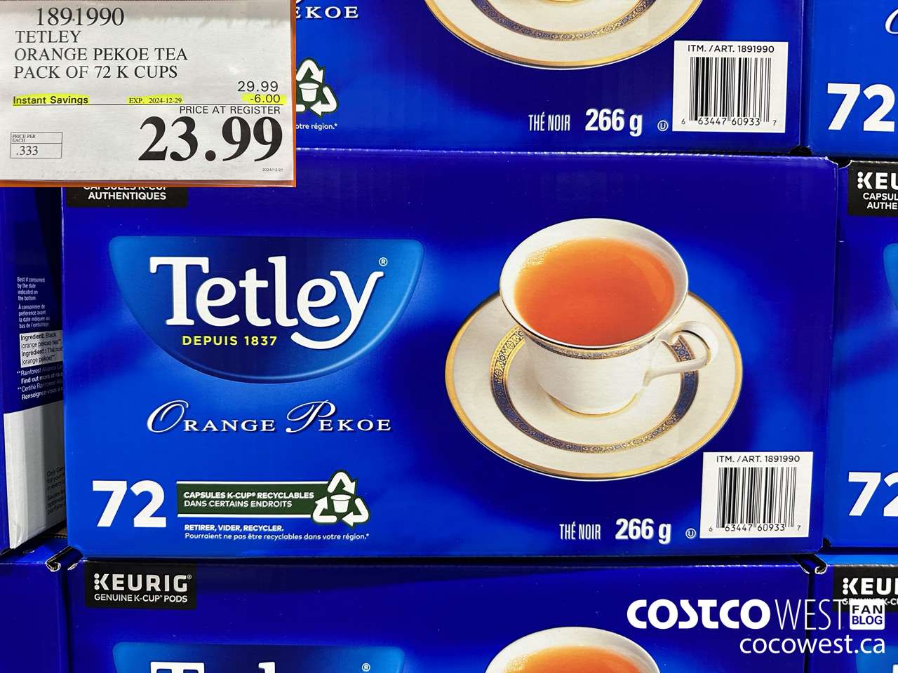 1891990 TETLEY ORANGE PEKOE TEA PACK OF 72 K CUPS ($6.00 INSTANT SAVINGS EXPIRES ON 2024-12-29) $23.99