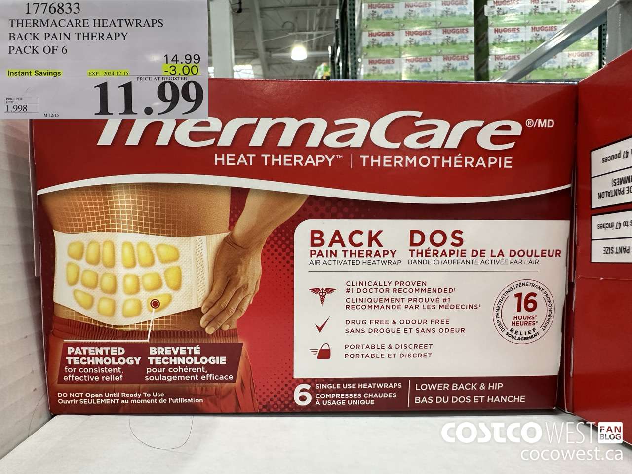 1776833 THERMACARE HEATWRAPS BACK PAIN THERAPY PACK OF 6 ($3.00 INSTANT SAVINGS EXPIRES ON 2024-12-15) $11.99