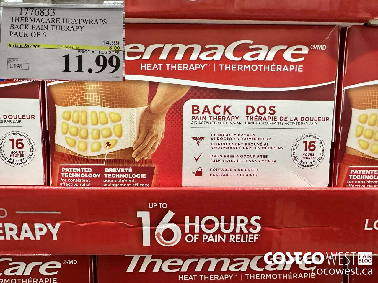 1776833 THERMACARE HEATWRAPS BACK PAIN THERAPY PACK OF 6 ($3.00 INSTANT SAVINGS EXPIRES ON 2024-12-15) $11.99