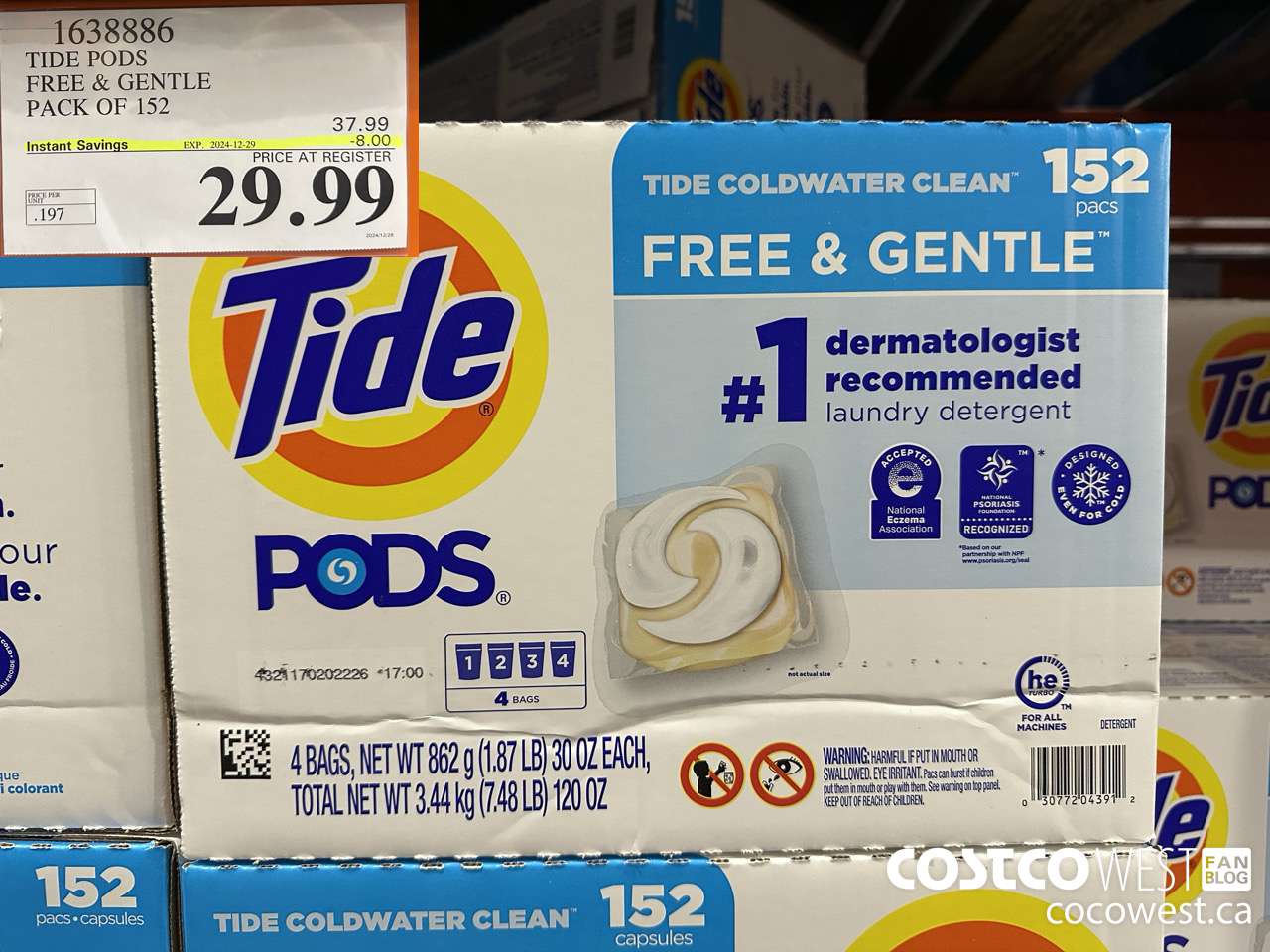 1638886 TIDE PODS FREE & GENTLE 152 pacs ($8.00 INSTANT SAVINGS EXPIRES ON 2024-12-29) $29.99