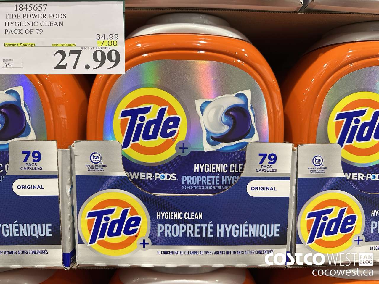 1845657 TIDE POWER PODS HYGIENIC CLEAN PACK OF 79 ($7.00 INSTANT SAVINGS EXPIRES ON 2025-01-26) $27.99
