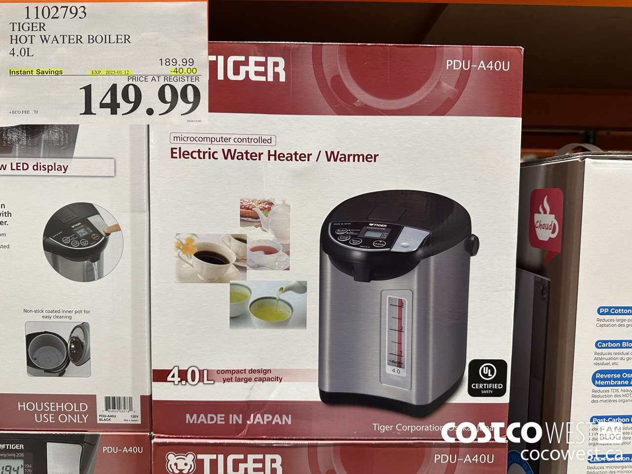 1102793 TIGER HOT WATER BOILER 4.0L ($40.00 INSTANT SAVINGS EXPIRES ON 2025-01-12) $149.99