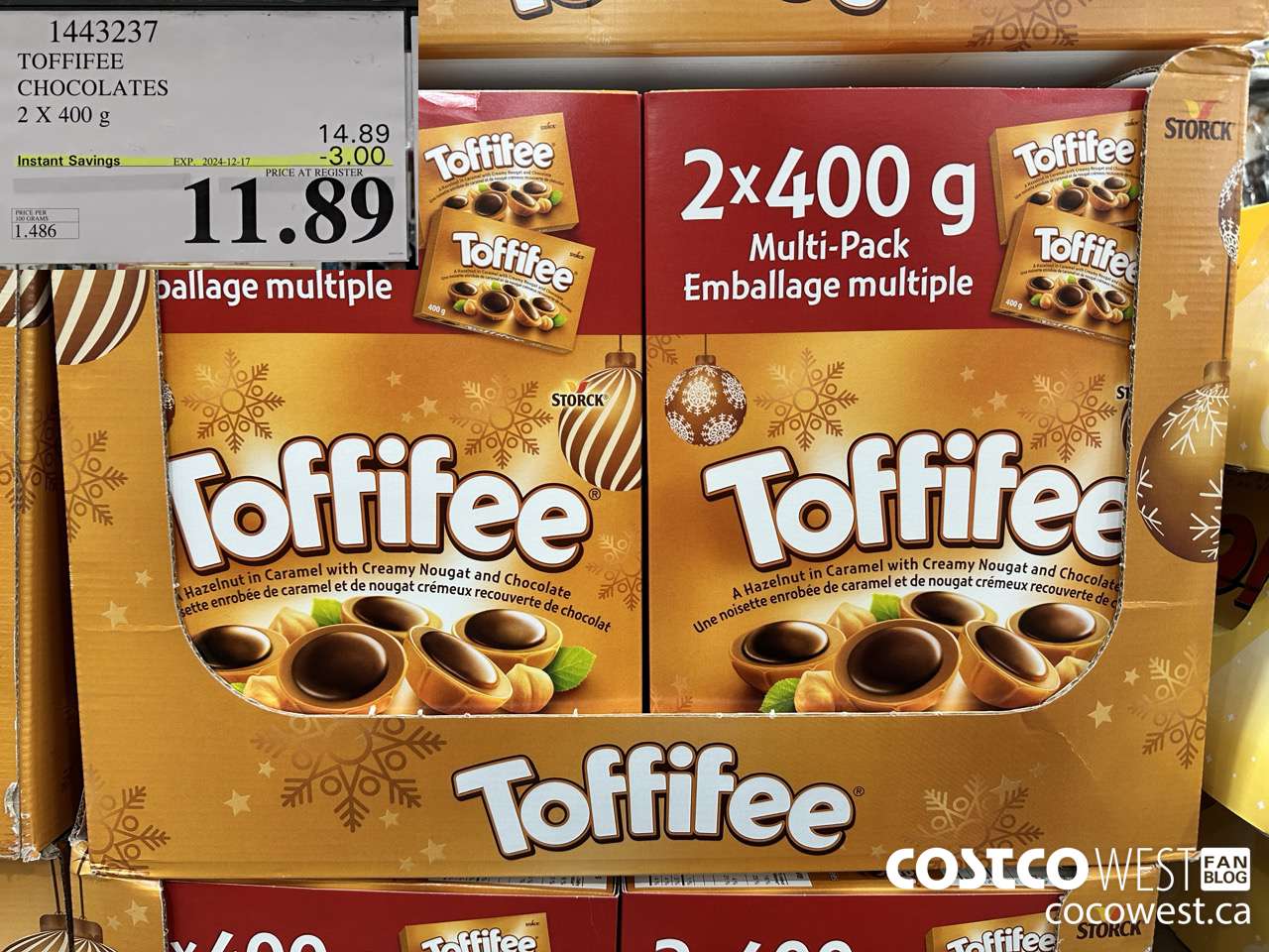 1443237 TOFFIFEE CHOCOLATES 2 x 400 g ($3.00 INSTANT SAVINGS EXPIRES ON 2024-12-17) $11.89