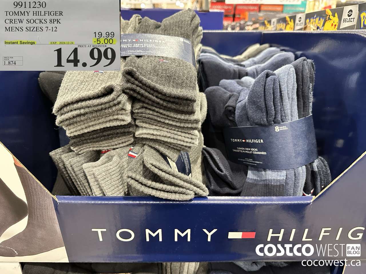 9911230 TOMMY HILFIGER CREW SOCKS 8PK MENS SIZES 7-12  ($5.00 INSTANT SAVINGS EXPIRES ON 2024-12-24) $14.99