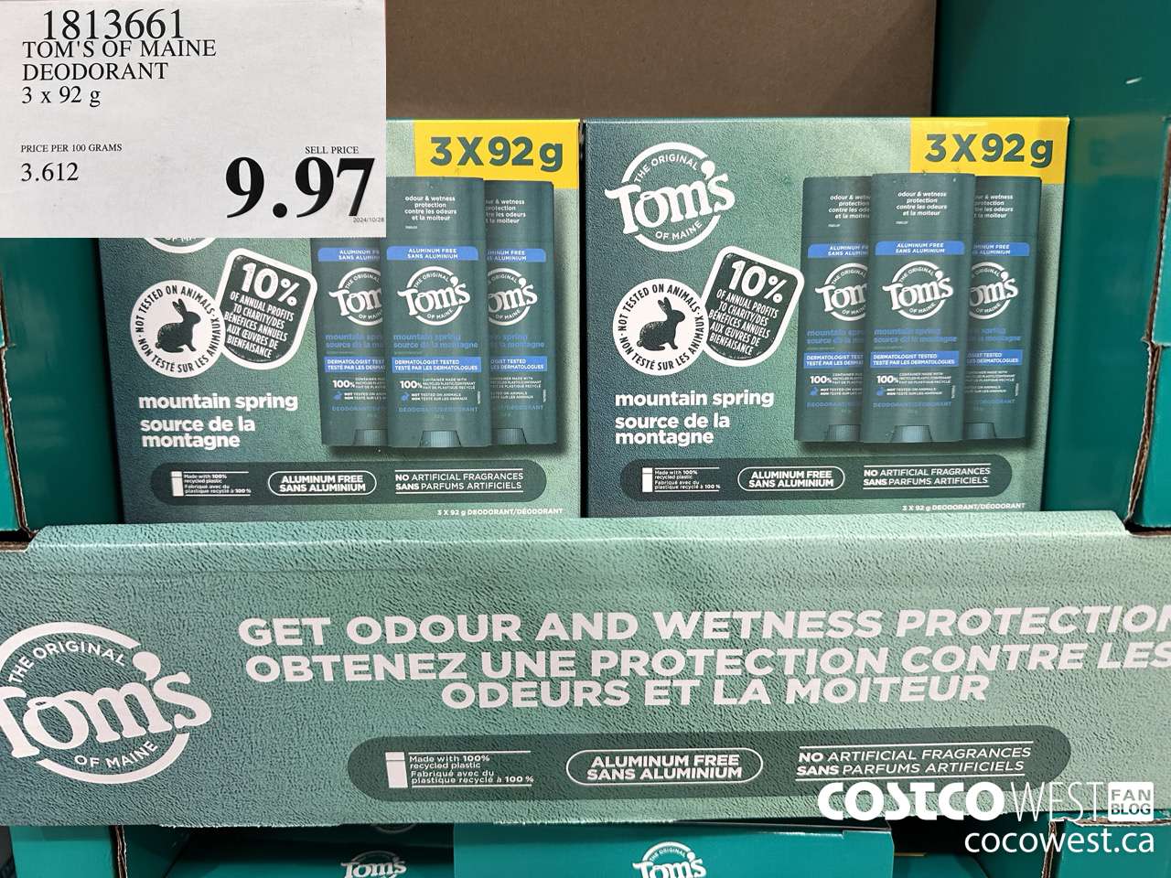 1813661 TOM'S OF MAINE DEODORANT 3 X 92G $9.97