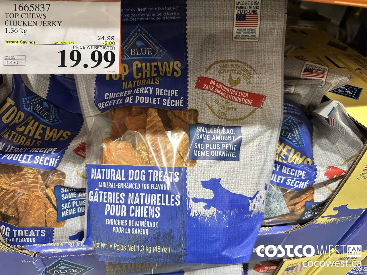 1665837 TOP CHEWS CHICKEN JERKY 1.36 kg ($5.00 INSTANT SAVINGS EXPIRES ON 2024-12-29) $19.99