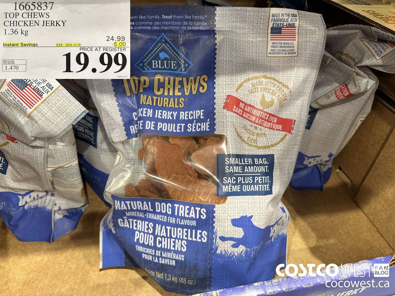 1665837 TOP CHEWS CHICKEN JERKY 1.36 kg ($5.00 INSTANT SAVINGS EXPIRES ON 2024-12-29) $19.99