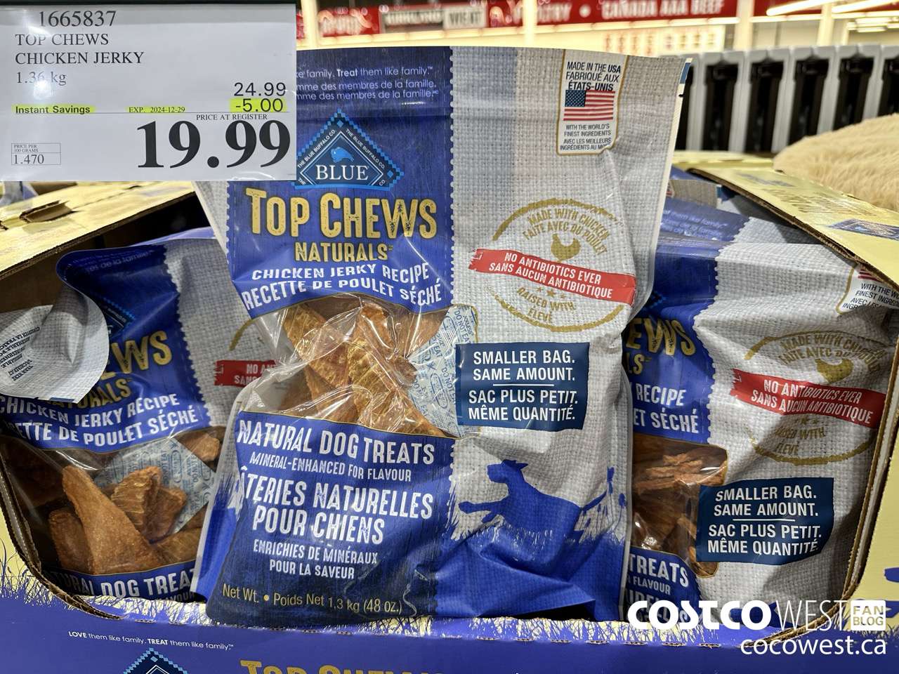 1665837 TOP CHEWS CHICKEN JERKY 1.36 kg ($5.00 INSTANT SAVINGS EXPIRES ON 2024-12-29) $19.99