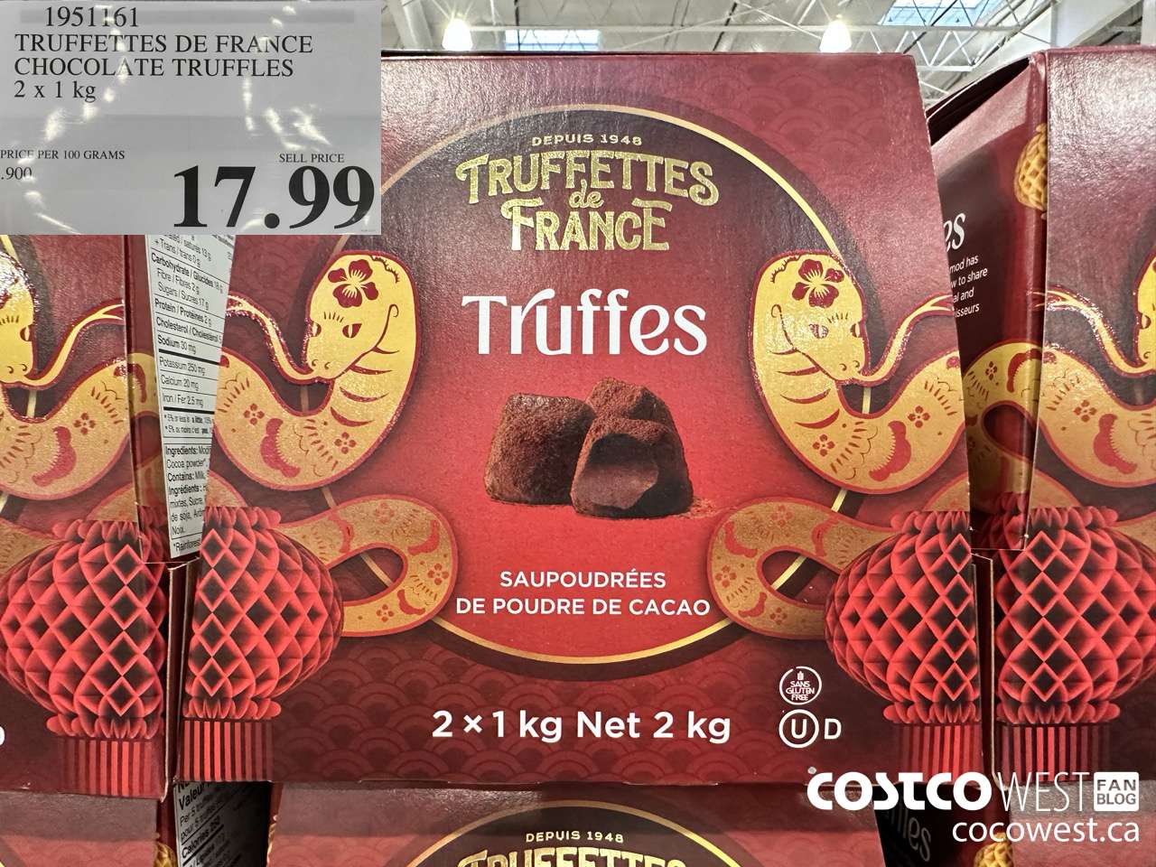 1951161 TRUFFETTES DE FRANCE CHOCOLATE TRUFFLES 2 X 1 KG $17.99