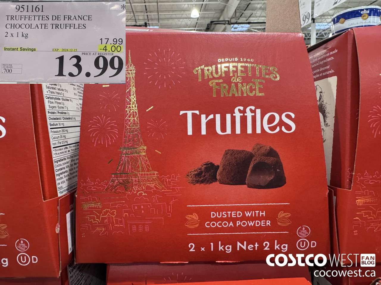 951161 TRUFFETTES DE FRANCE CHOCOLATE TRUFFLES 2 x 1kg ($4.00 INSTANT SAVINGS EXPIRES ON 2024-12-15) $13.99