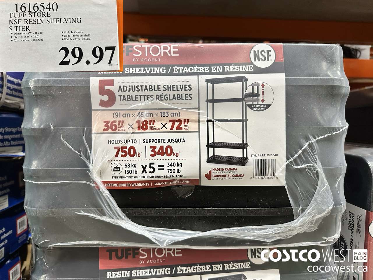 1616540 TUFF STORE NSF RESIN SHELVING 5 TIER $29.97