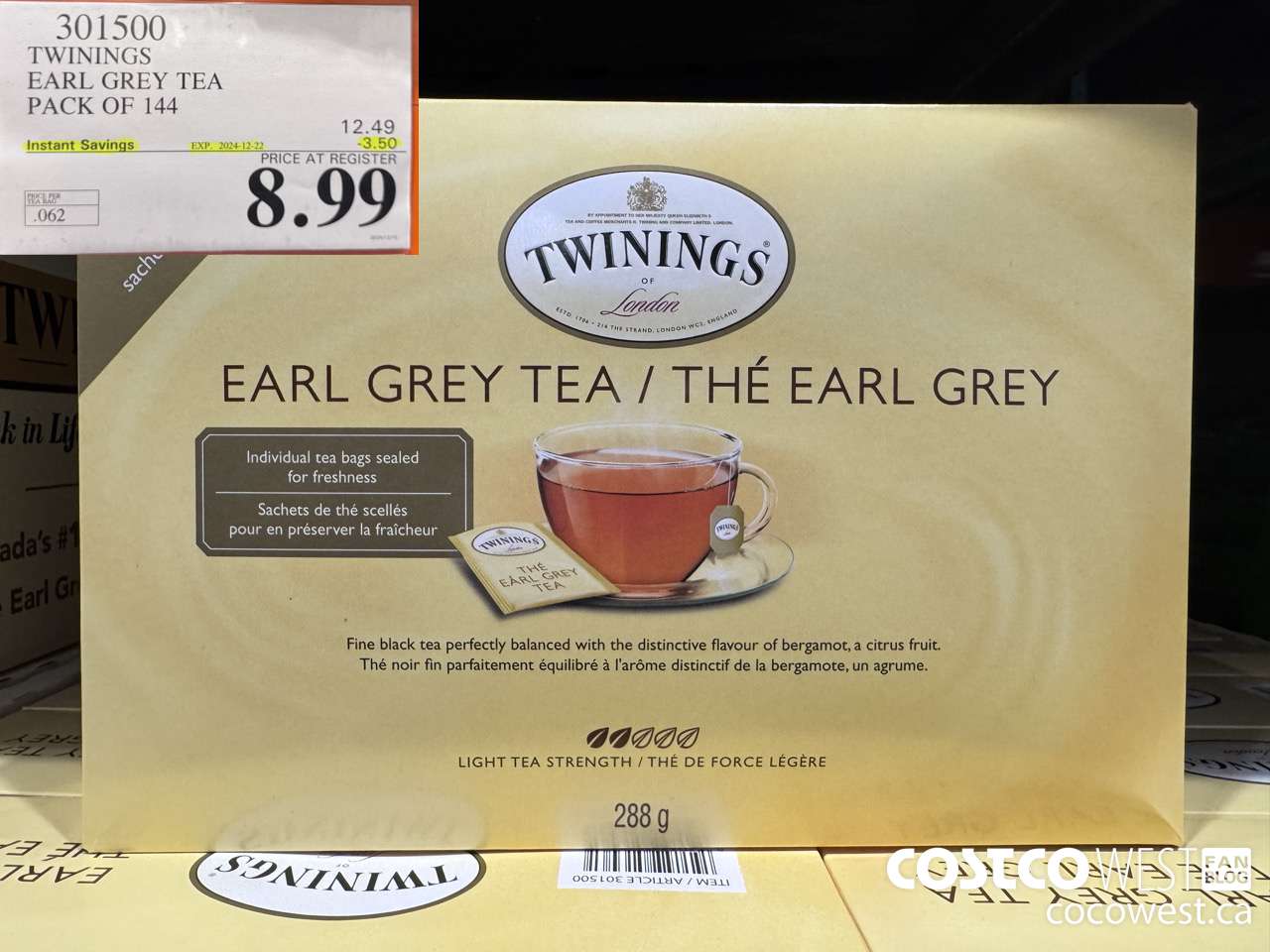 301500 TWININGS EARL GREY TEA 144 COUNT ($3.50 INSTANT SAVINGS EXPIRES ON 2024-12-22) $8.99