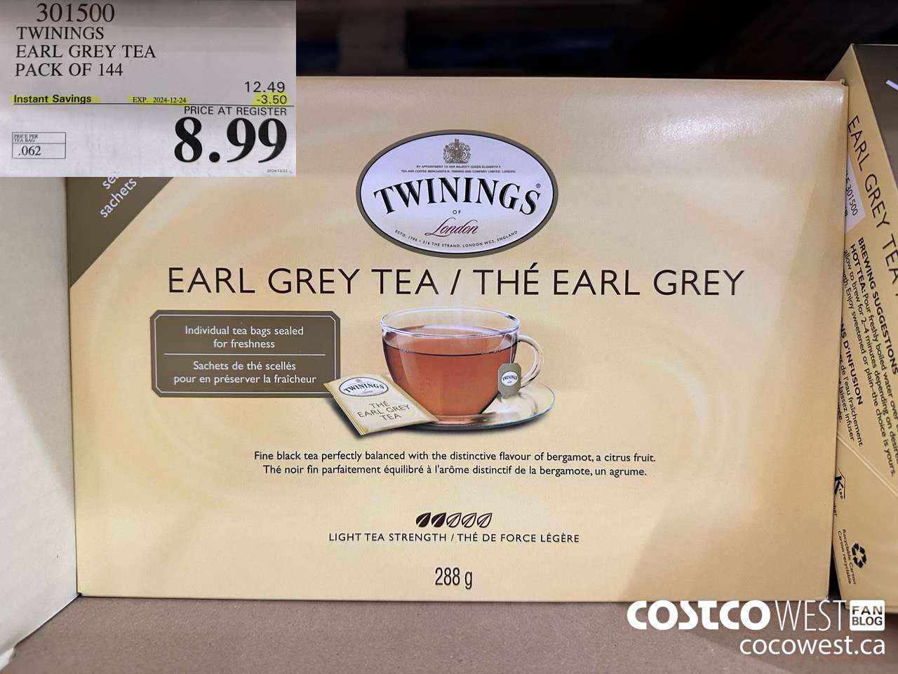 301500 TWININGS EARL GREY TEA 144 COUNT ($3.50 INSTANT SAVINGS EXPIRES ON 2024-12-24) $8.99