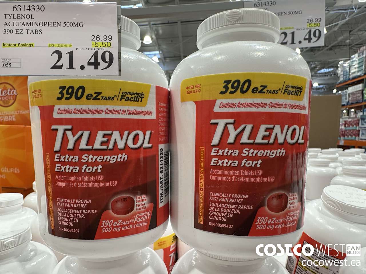 6314330 TYLENOL ACETAMINOPHEN 500MG 390 EZ TABS ($5.50 INSTANT SAVINGS EXPIRES ON 2025-01-19) $21.49