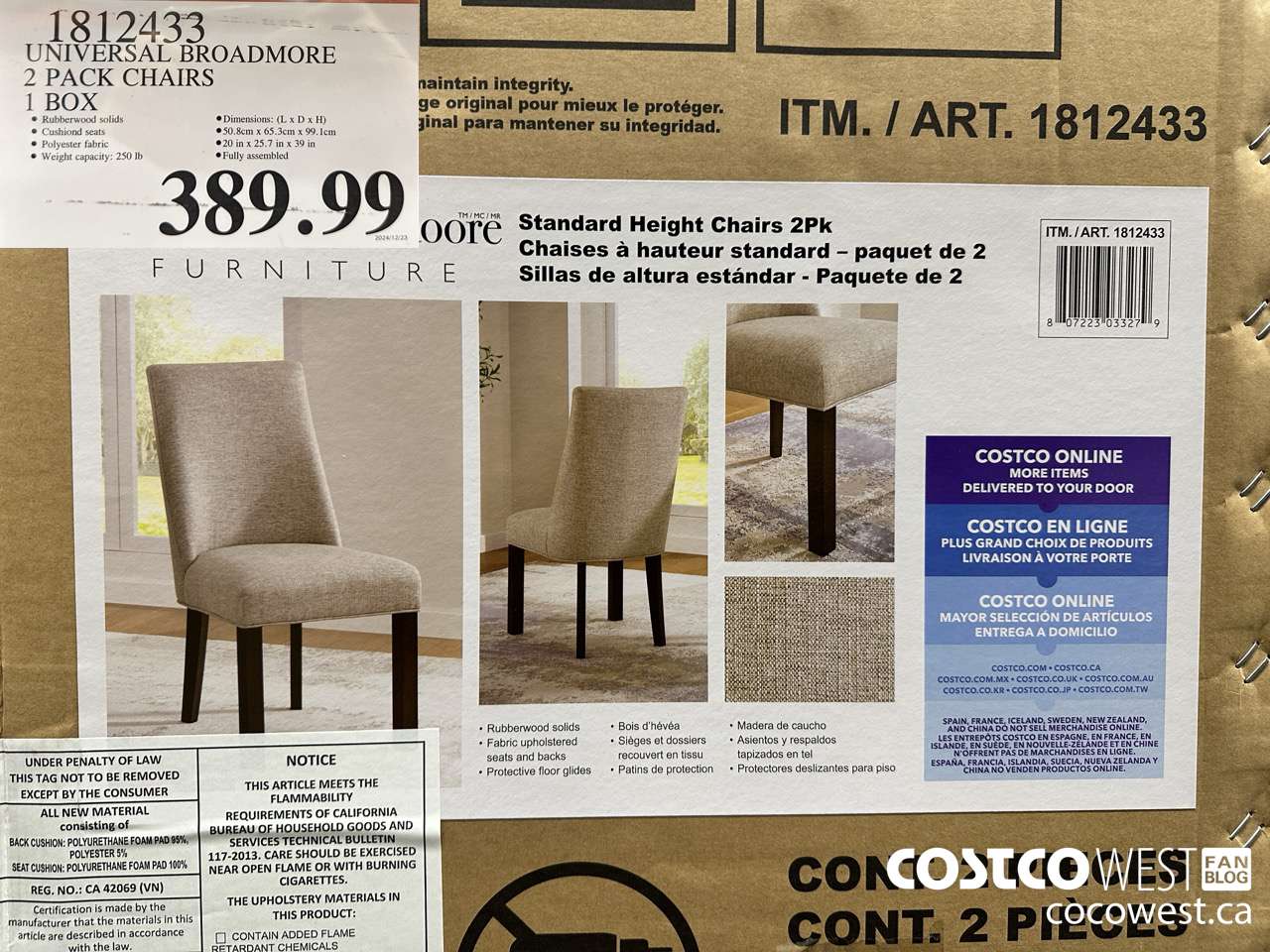 1812433 UNIVERSAL BROADMORE 2 PACK CHAIRS $389.99