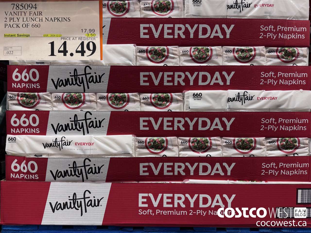 785094 VANITY FAIR 2 PLY LUNCH NAPKIN PACK OF 660 ($3.50 INSTANT SAVINGS EXPIRES ON 2024-12-22) $14.49