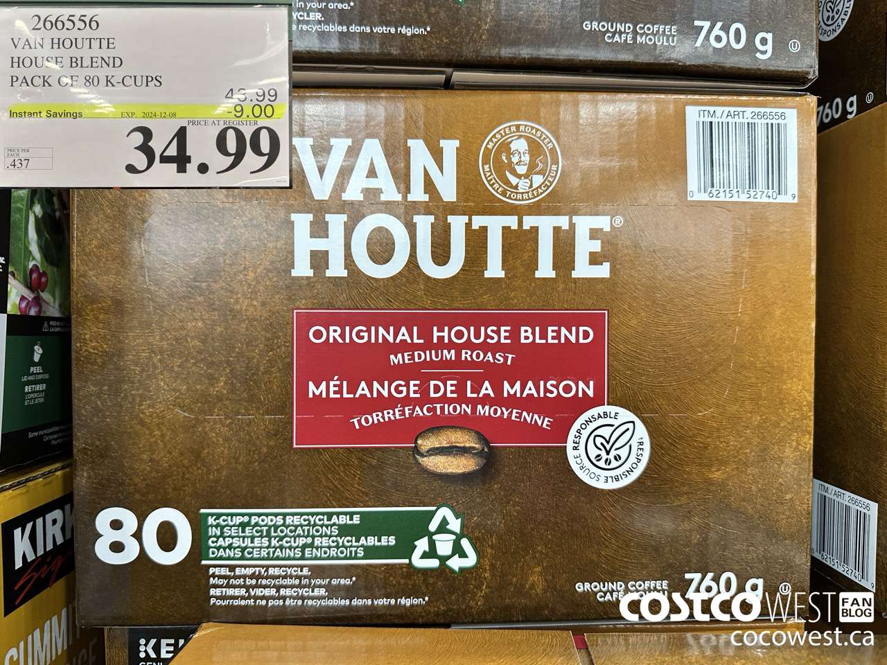 266556 VAN HOUTTE HOUSE BLEND K-CUPS 80 COUNT ($9.00 INSTANT SAVINGS EXPIRES ON 2024-12-08) $34.99