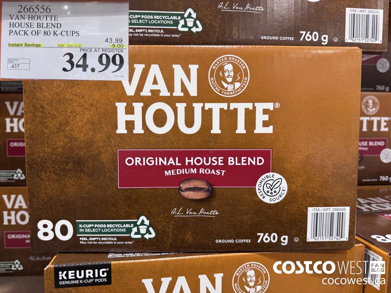 266556 VAN HOUTTE HOUSE BLEND K-CUPS 80 COUNT ($9.00 INSTANT SAVINGS EXPIRES ON 2024-12-22) $34.99