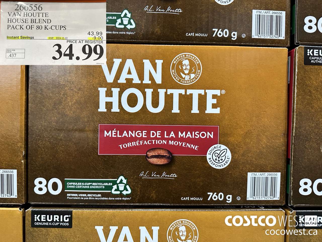 266556 VAN HOUTTE HOUSE BLEND K-CUPS 80 COUNT ($9.00 INSTANT SAVINGS EXPIRES ON 2024-12-22) $34.99
