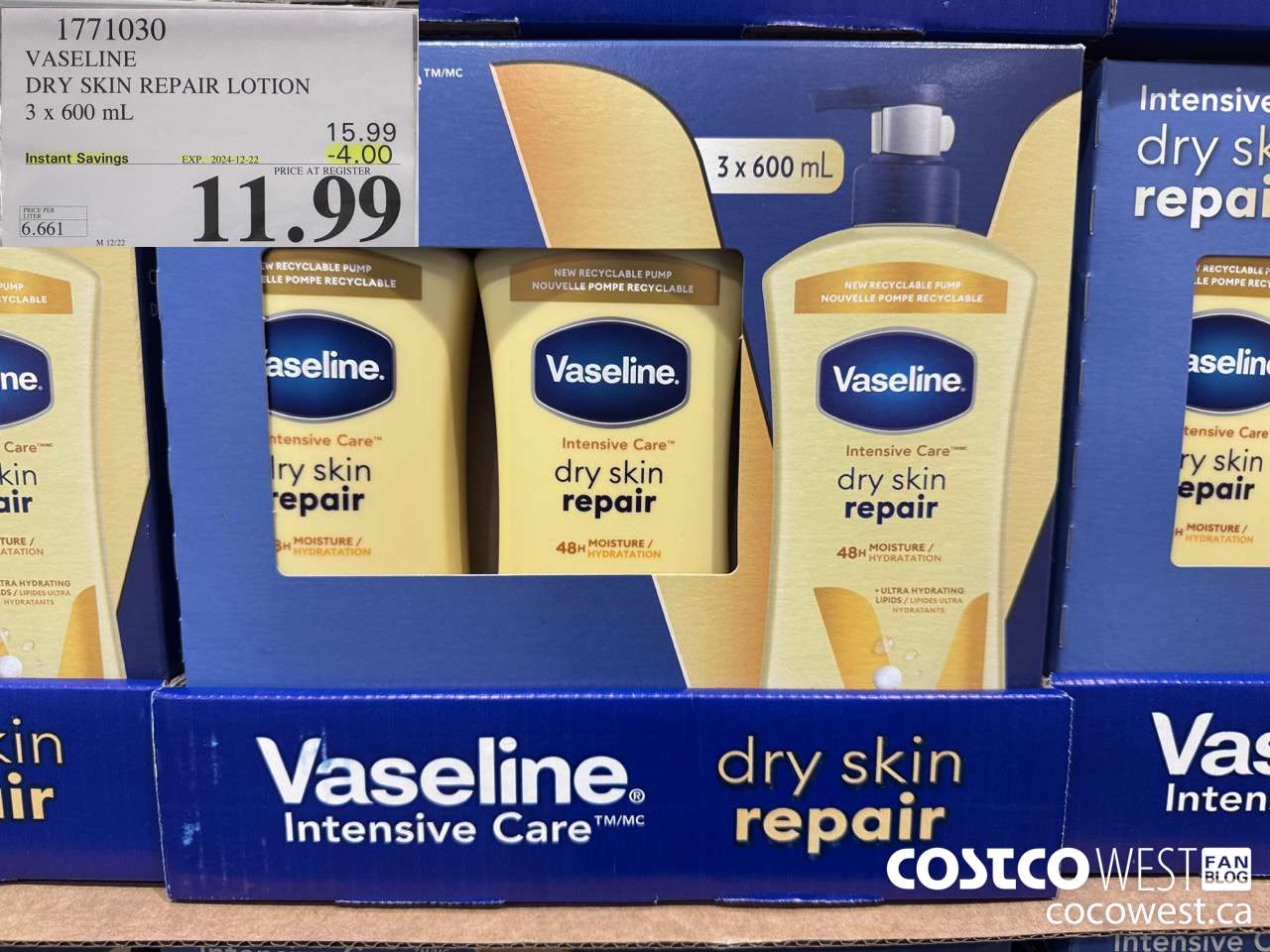 1771030 VASELINE DRY SKIN 3 X 600ML ($4.00 INSTANT SAVINGS EXPIRES ON 2024-12-22) $11.99