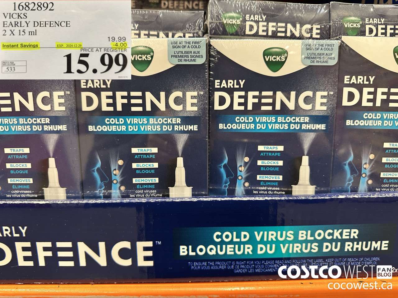 1682892 VICKS EARLY DEFENCE 2 X 15 ML ($4.00 INSTANT SAVINGS EXPIRES ON 2024-12-29) $15.99