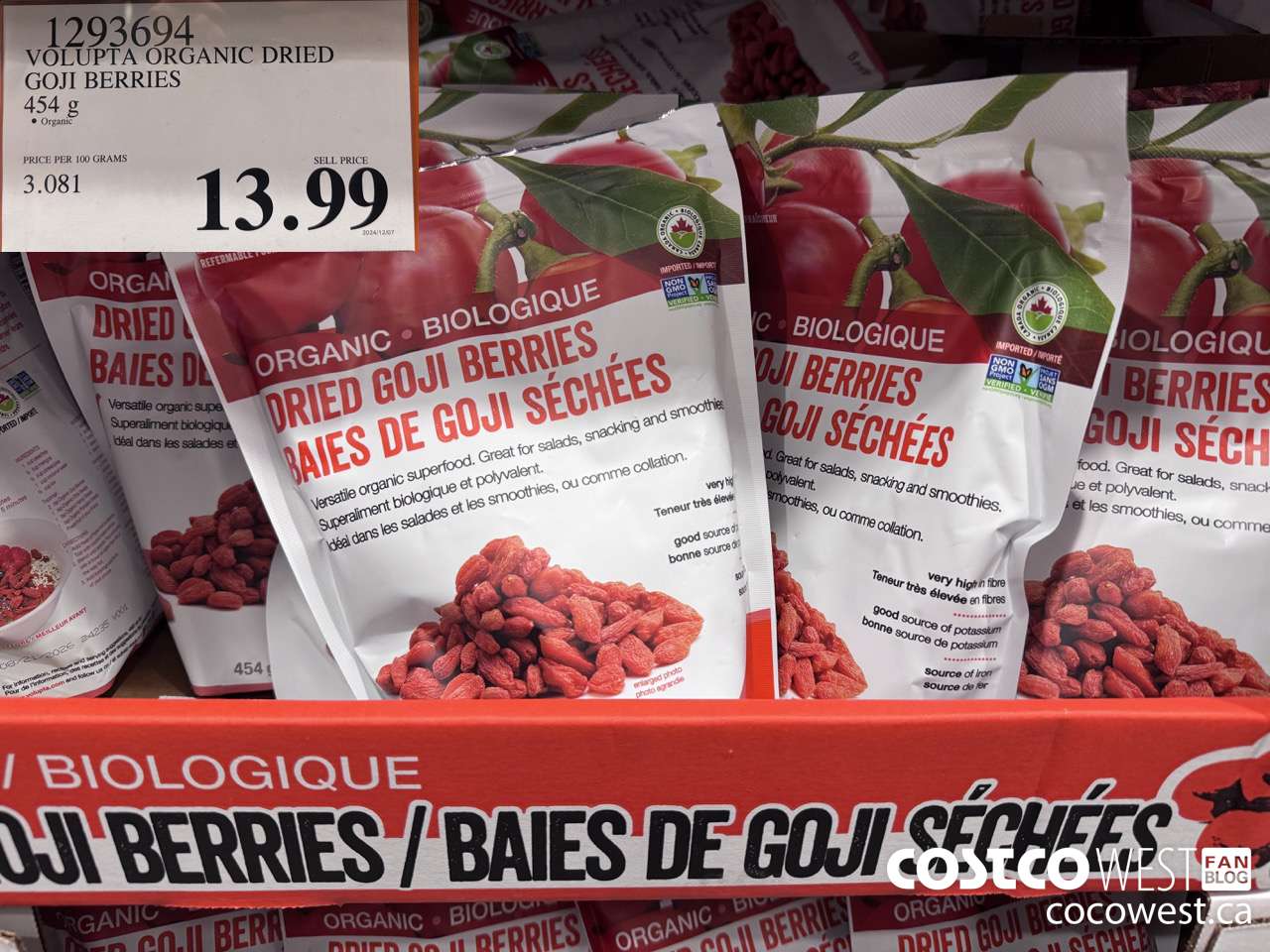 1293694 VOLUPTA ORGANIC DRIED GOJI BERRIES 454 g $13.99