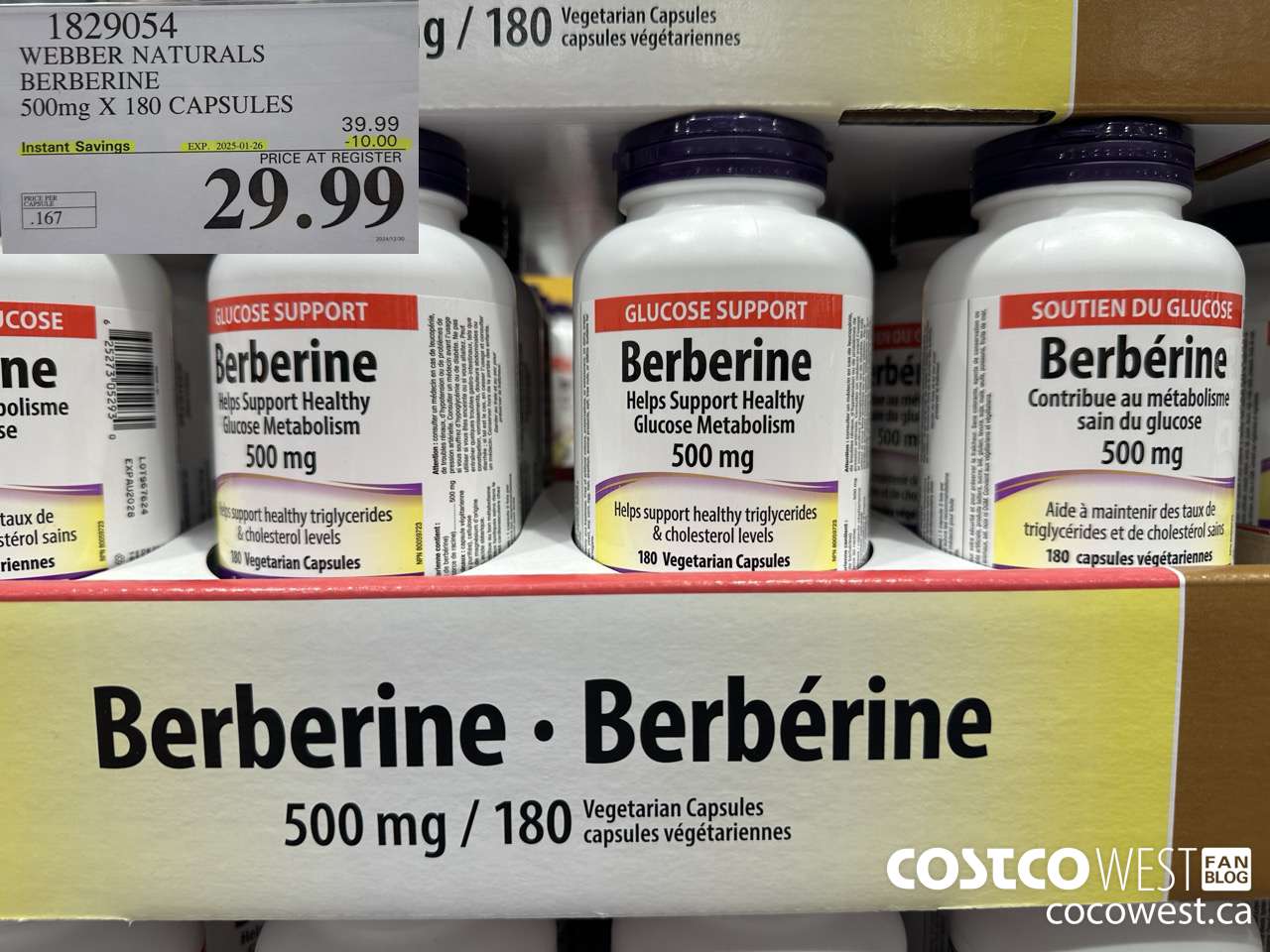 1829054 WEBBER NATURALS BERBERINE 500MG X 180 CAPSULES ($10.00 INSTANT SAVINGS EXPIRES ON 2025-01-26) $29.99