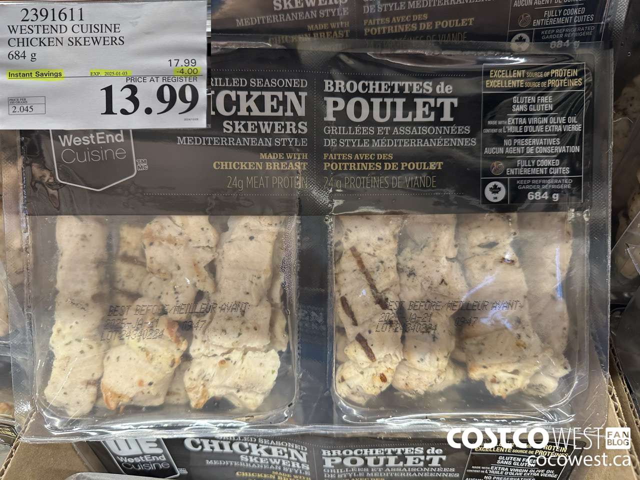2391611 WESTERN CUISINE CHICKEN SKEWERS 684G ($4.00 INSTANT SAVINGS EXPIRES ON 2025-01-03) $13.99