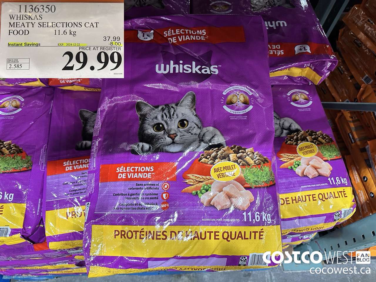 1136350 WHISKAS MEATY SELECTIONS CAT FOOD 11.6 kg ($8.00 INSTANT SAVINGS EXPIRES ON 2024-12-22) $29.99