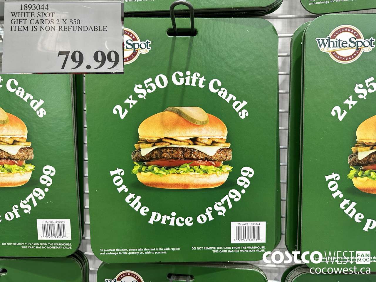 1893044 WHITE SPOT GIFT CARDS 2 X $50 ITEM IS NON-REFUNDABLE $79.99