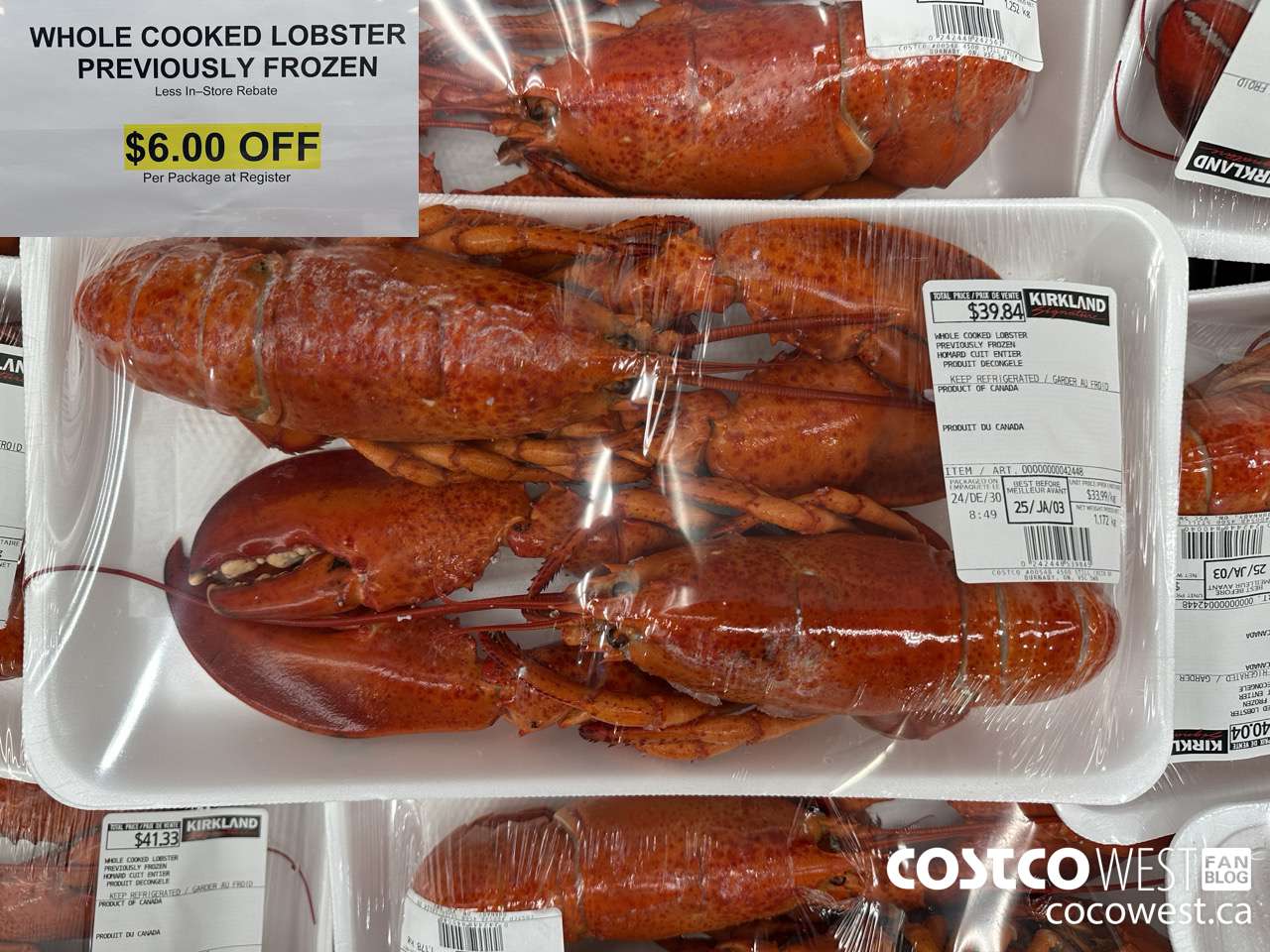 42448 WHOLE COOKED LOBSTER PREVIOUSLY FROZEN ($6.00 INSTANT SAVINGS)