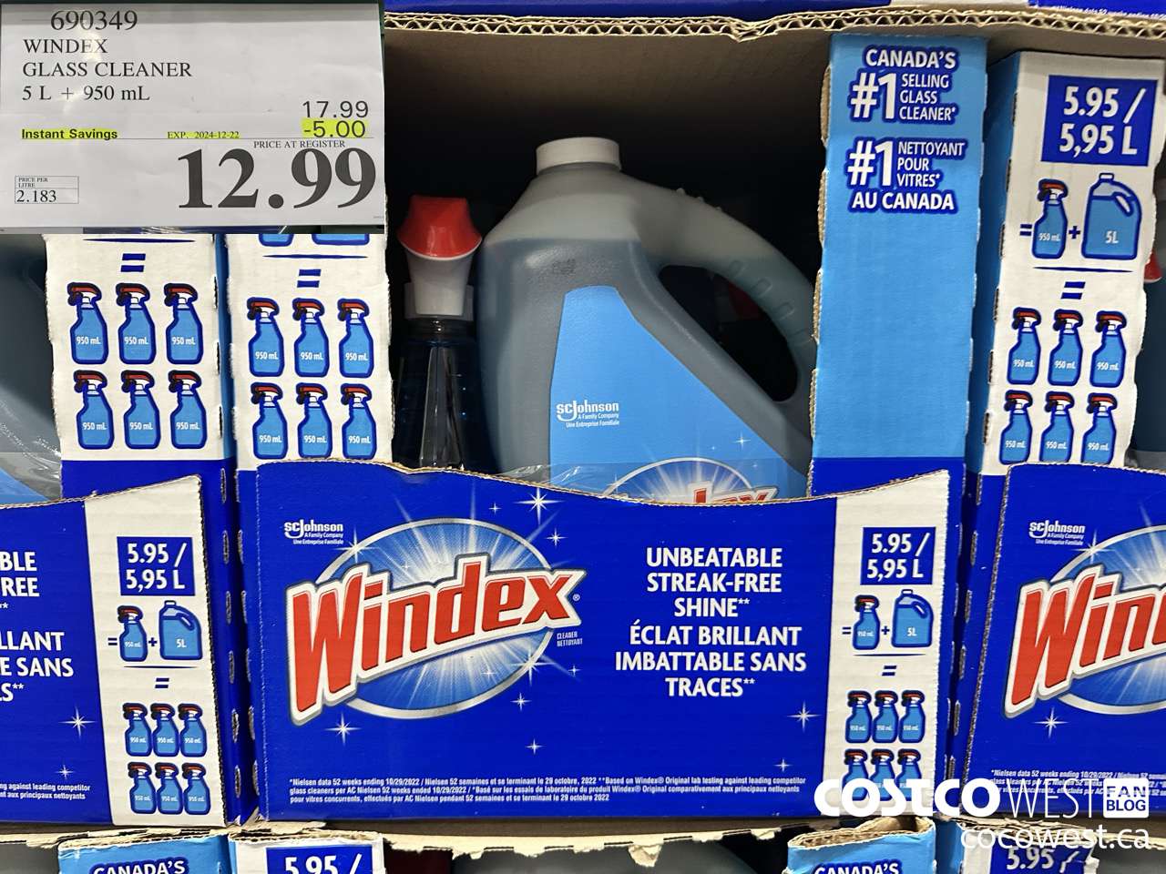 690349 WINDEX GLASS CLEANER 5L + 950ML ($5.00 INSTANT SAVINGS EXPIRES ON 2024-12-22) $12.99