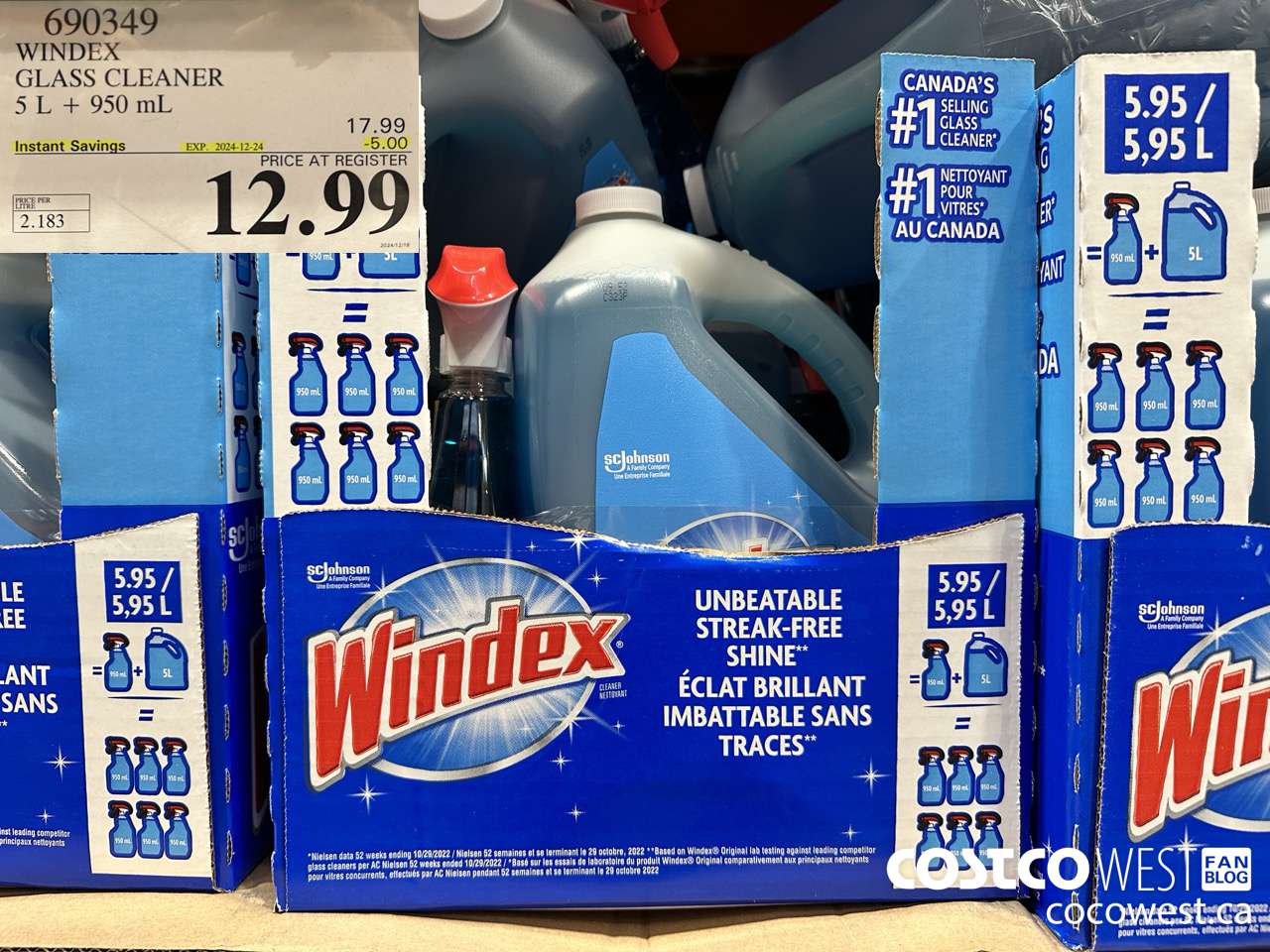 690349 WINDEX GLASS CLEANER 5L + 950ML ($5.00 INSTANT SAVINGS EXPIRES ON 2024-12-24) $12.99