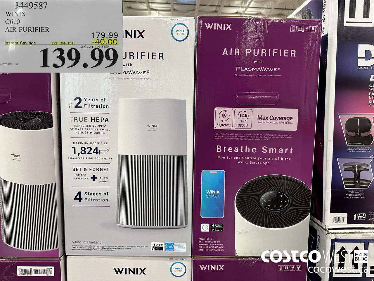 3449587 WINIX C610 AIR PURIFIER ($40.00 INSTANT SAVINGS EXPIRES ON 2024-12-31) $139.99