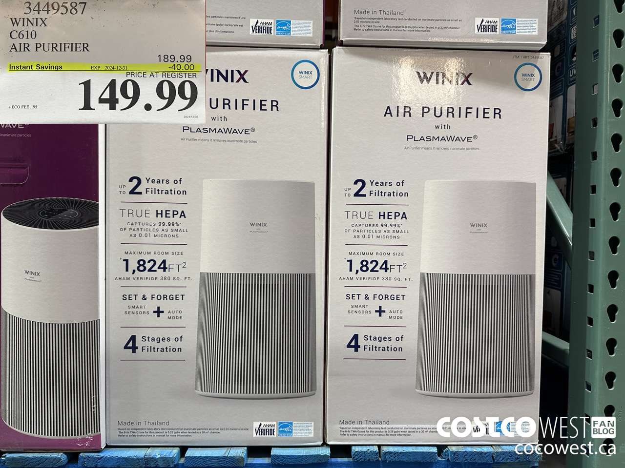 3449587 WINIX C610 AIR PURIFIER ($40.00 INSTANT SAVINGS EXPIRES ON 2024-12-31) $149.99