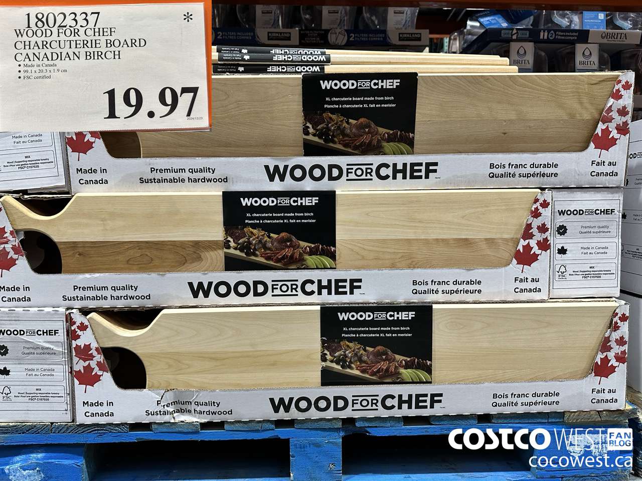 1802337 WOOD FOR CHEF CHARCUTERIE BOARD FSC CANADIAN BIRCH $19.97