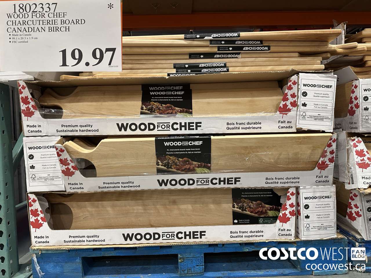 1802337 WOOD FOR CHEF CHARCUTERIE BOARD FSC CANADIAN BIRCH $19.97