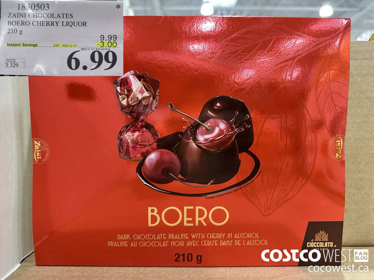 1830503 ZAINI CHOCOLATES BOERO CHERRY LIQUOR 210G ($3.00 INSTANT SAVINGS EXPIRES ON 2024-12-19) $6.99