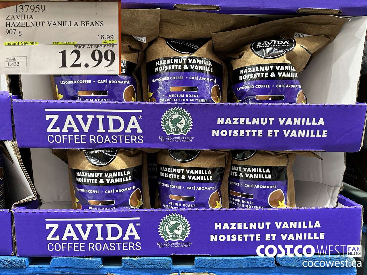 137959 ZAVIDA HAZELNUT VANILLA BEANS 907 g ($4.00 INSTANT SAVINGS EXPIRES ON 2024-12-08) $12.99