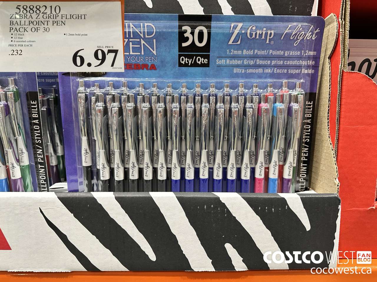 5888210 ZEBRA Z GRIP FLIGHT PENS PACK OF 30 $6.97