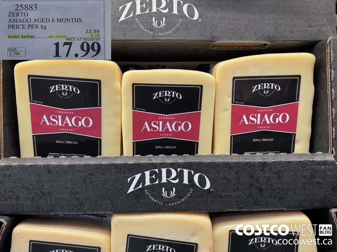 25883 ZERTO ASIAGO AGED 6 MONTHS PRICE PER KG ($5.00 INSTANT SAVINGS EXPIRES ON 2024-12-08) $17.99