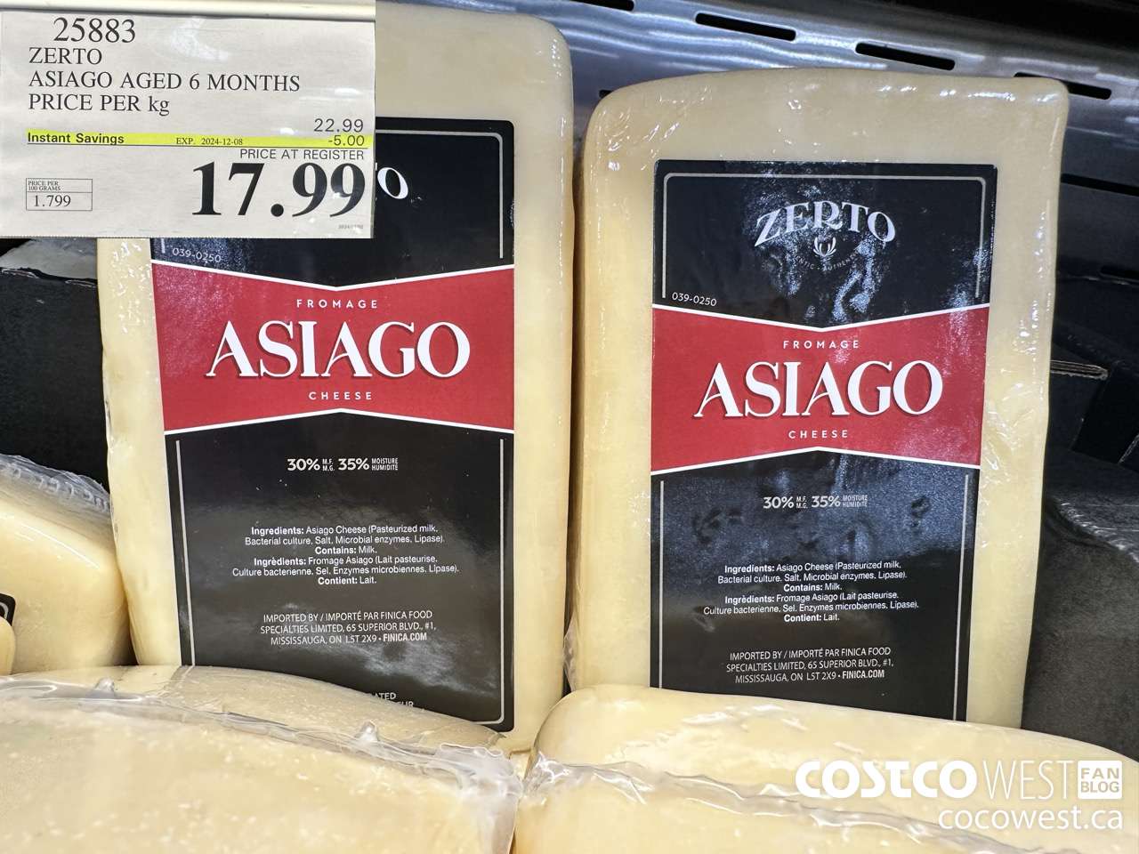 25883 ZERTO ASIAGO AGED 6 MONTHS PRICE PER KG ($5.00 INSTANT SAVINGS EXPIRES ON 2024-12-08) $17.99