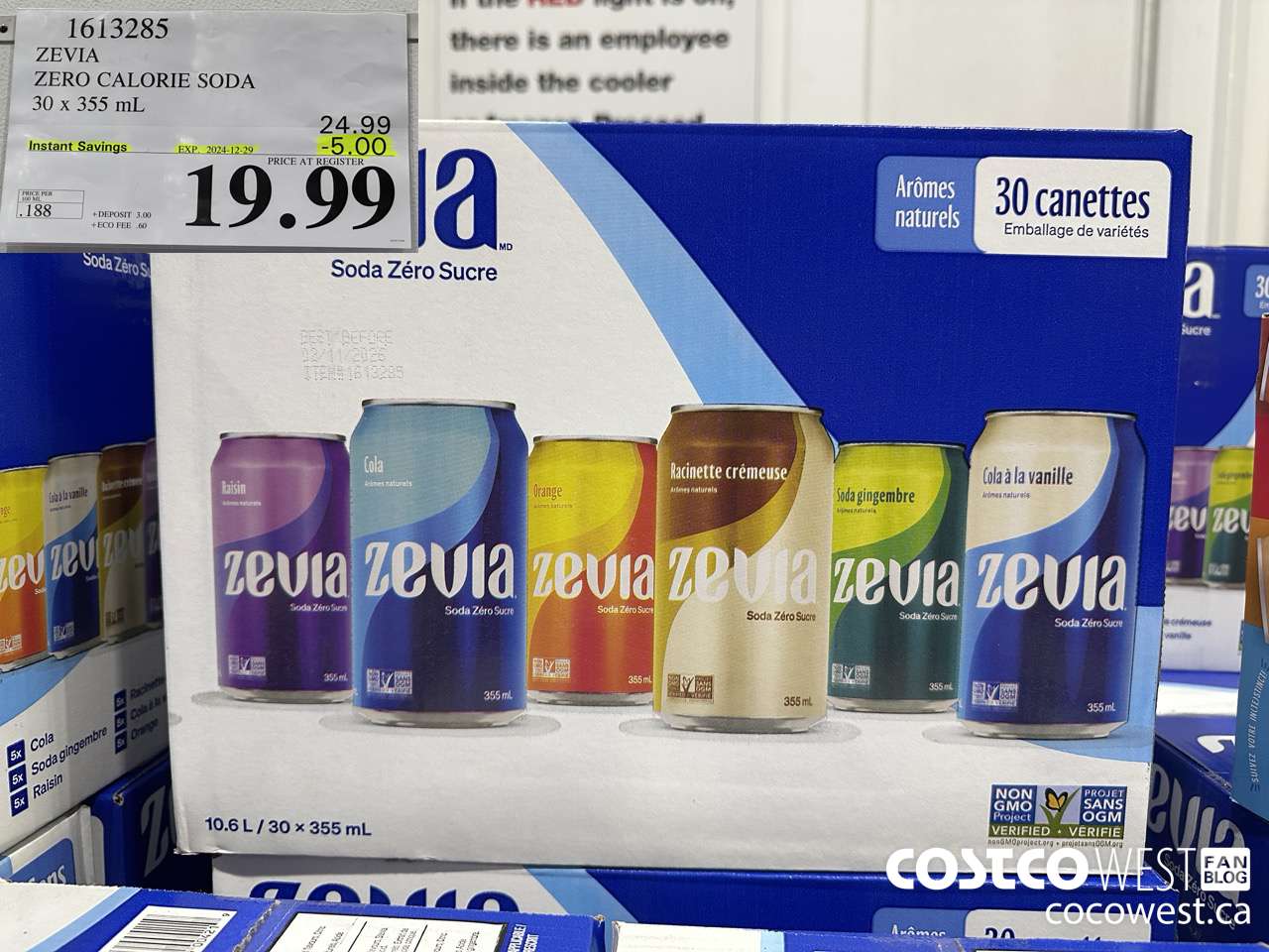 1613285 ZEVIA ZERO CALORIE SODA 30 X 355ML ($5.00 INSTANT SAVINGS EXPIRES ON 2024-12-29) $19.99