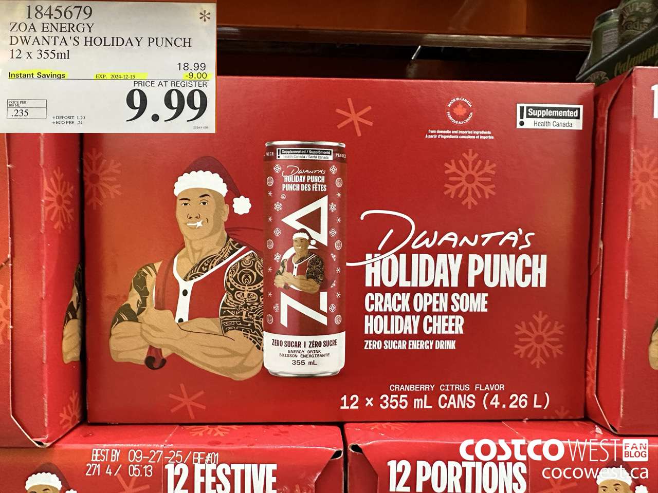 1845679 ZOA ENERGY DWANTA'S HOLIDAY PUNCH 12 X 355ML ($9.00 INSTANT SAVINGS EXPIRES ON 2024-12-15) $9.99