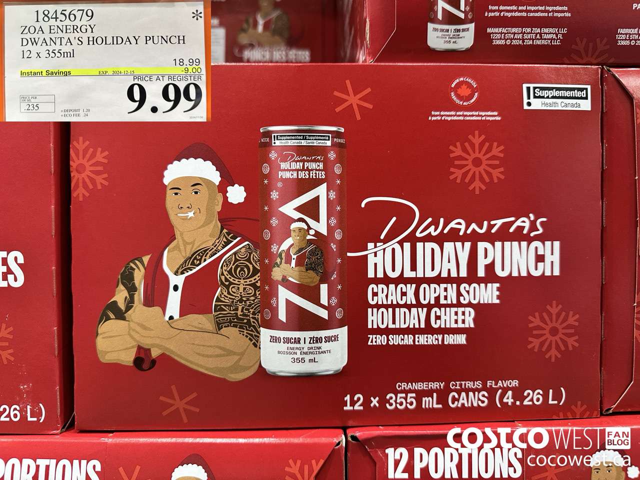1845679 ZOA ENERGY DWANTA'S HOLIDAY PUNCH 12 X 355ML ($9.00 INSTANT SAVINGS EXPIRES ON 2024-12-15) $9.99
