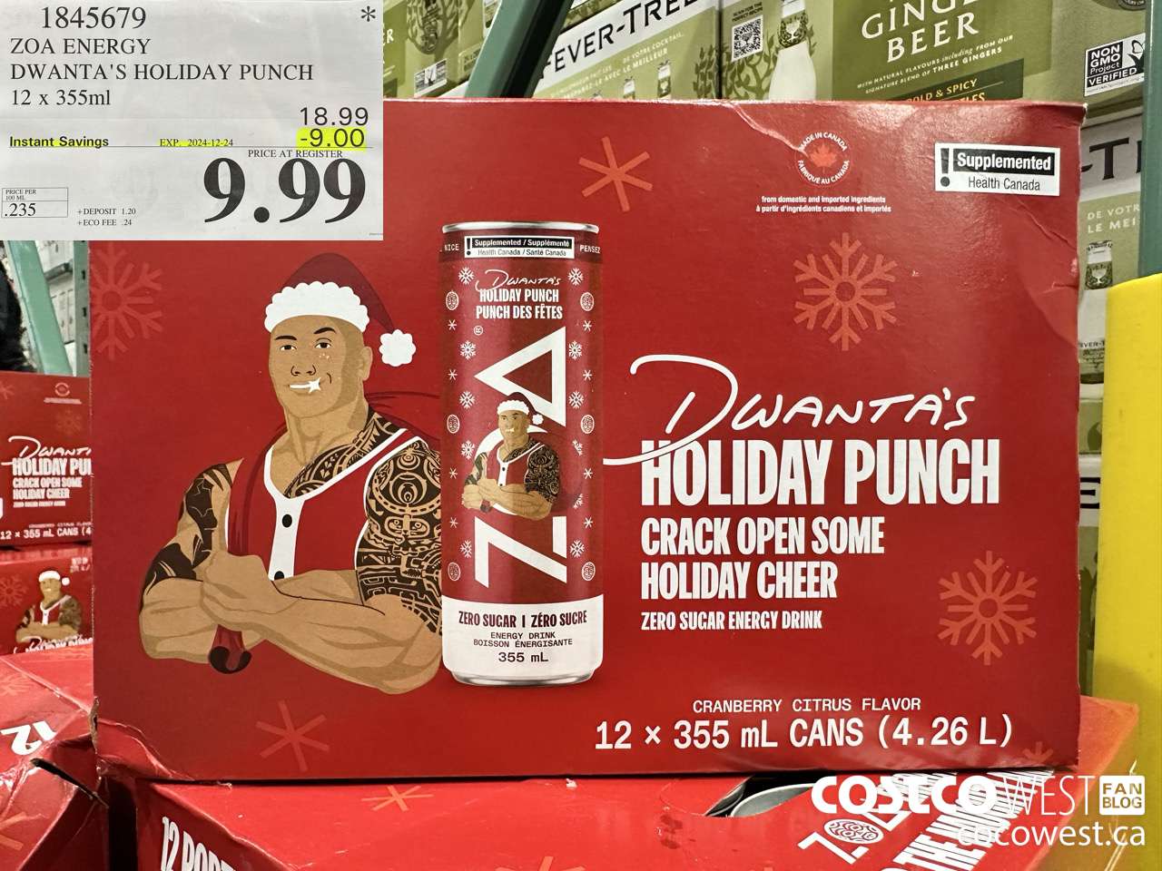 1845679 ZOA ENERGY DWANTA'S HOLIDAY PUNCH 12 X 355ML ($9.00 INSTANT SAVINGS EXPIRES ON 2024-12-24) $9.99