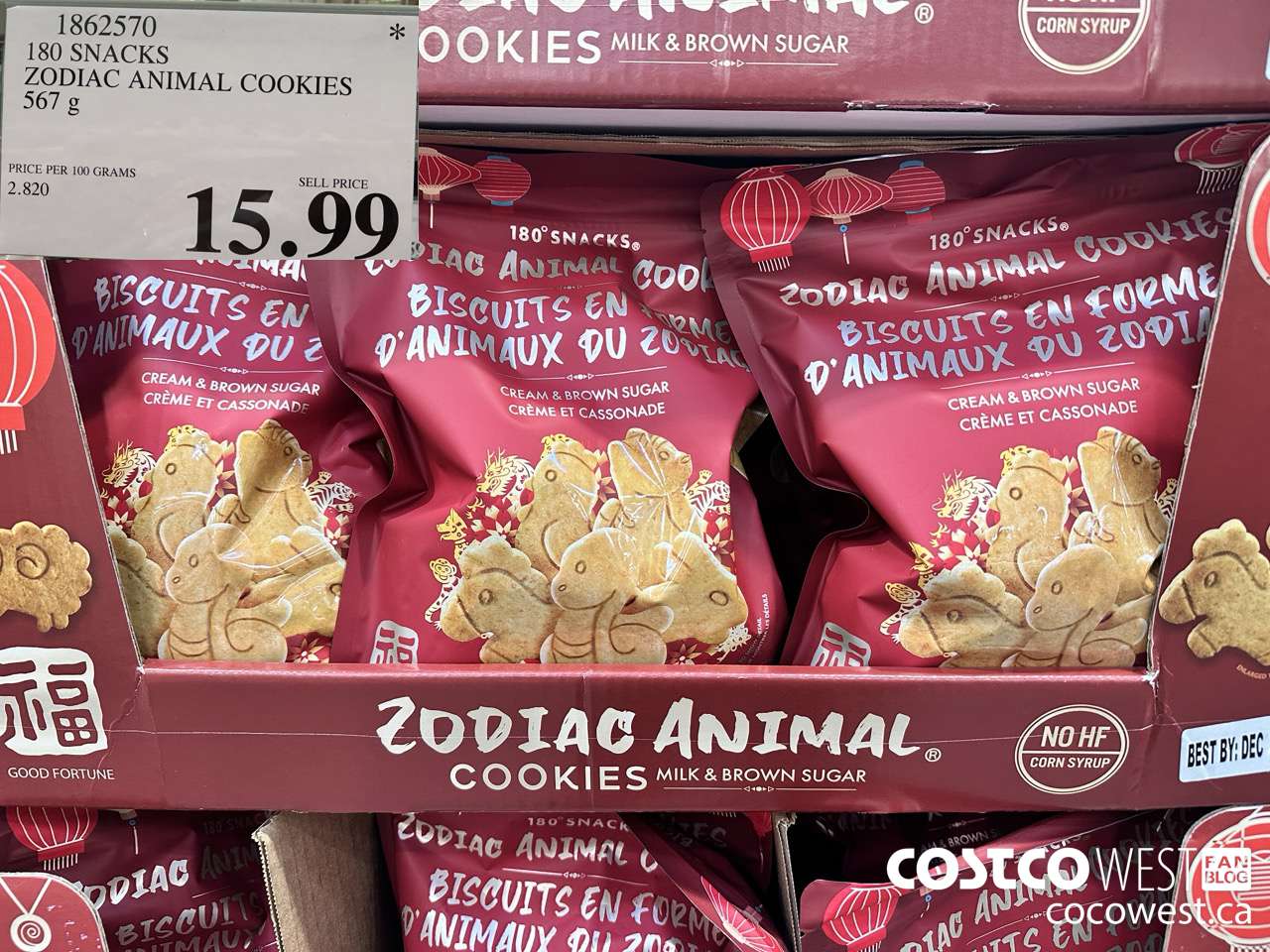 1862570 180 SNACKS ZODIAC ANIMAL COOKIES 567G $15.99