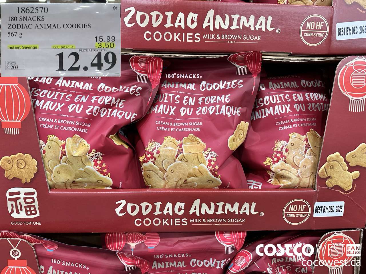 1862570 180 SNACKS ZODIAC ANIMAL COOKIES 567G ($3.50 INSTANT SAVINGS EXPIRES ON 2025-01-31) $12.49