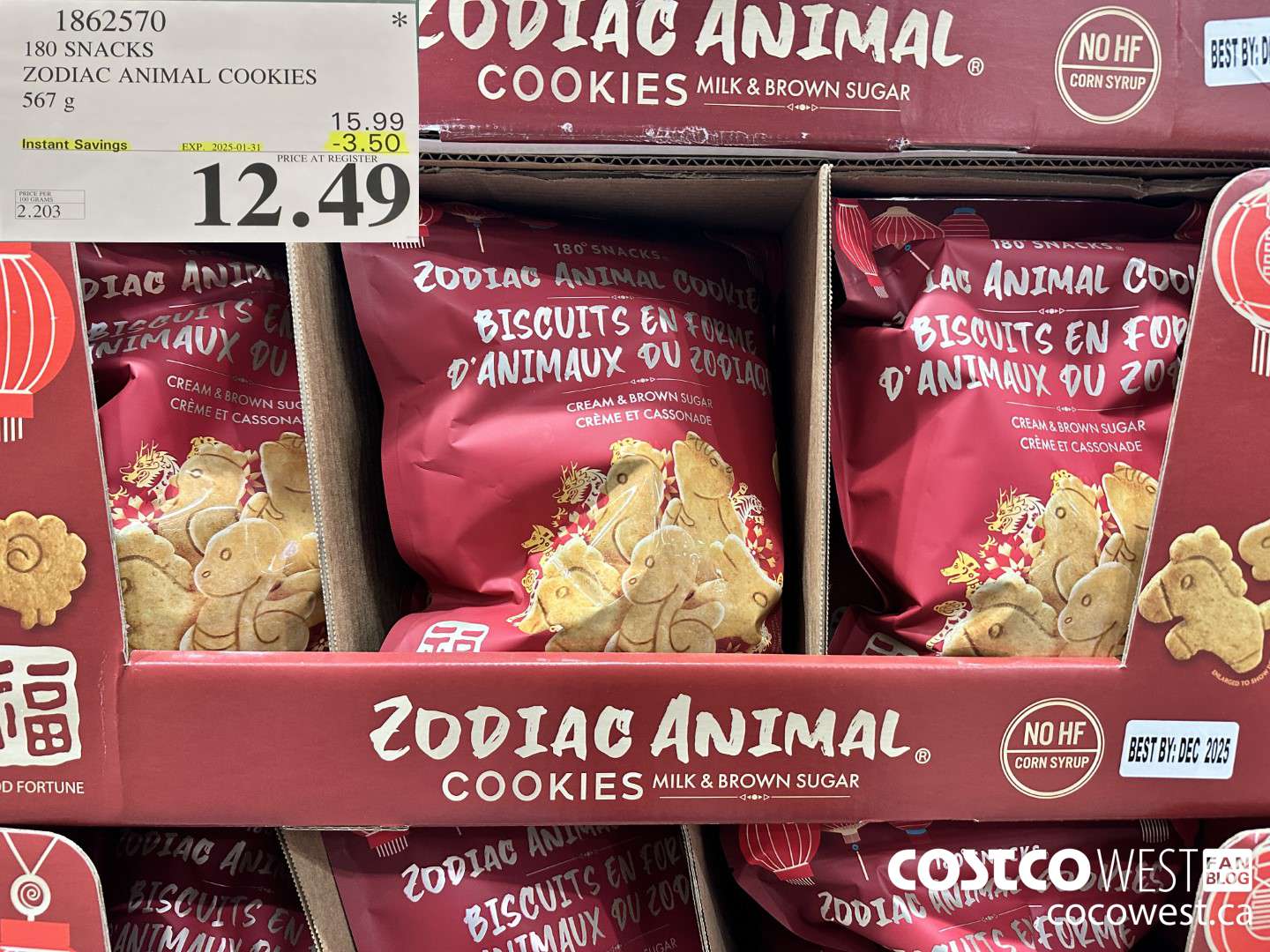 1862570 180 SNACKS ZODIAC ANIMAL COOKIES 567G ($3.50 INSTANT SAVINGS EXPIRES ON 2025-01-31) $12.49